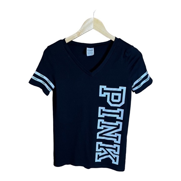 PINK Victoria's Secret Tops - 𝅺pink brand Juniors Black Logo V-neck shirt, size X-small